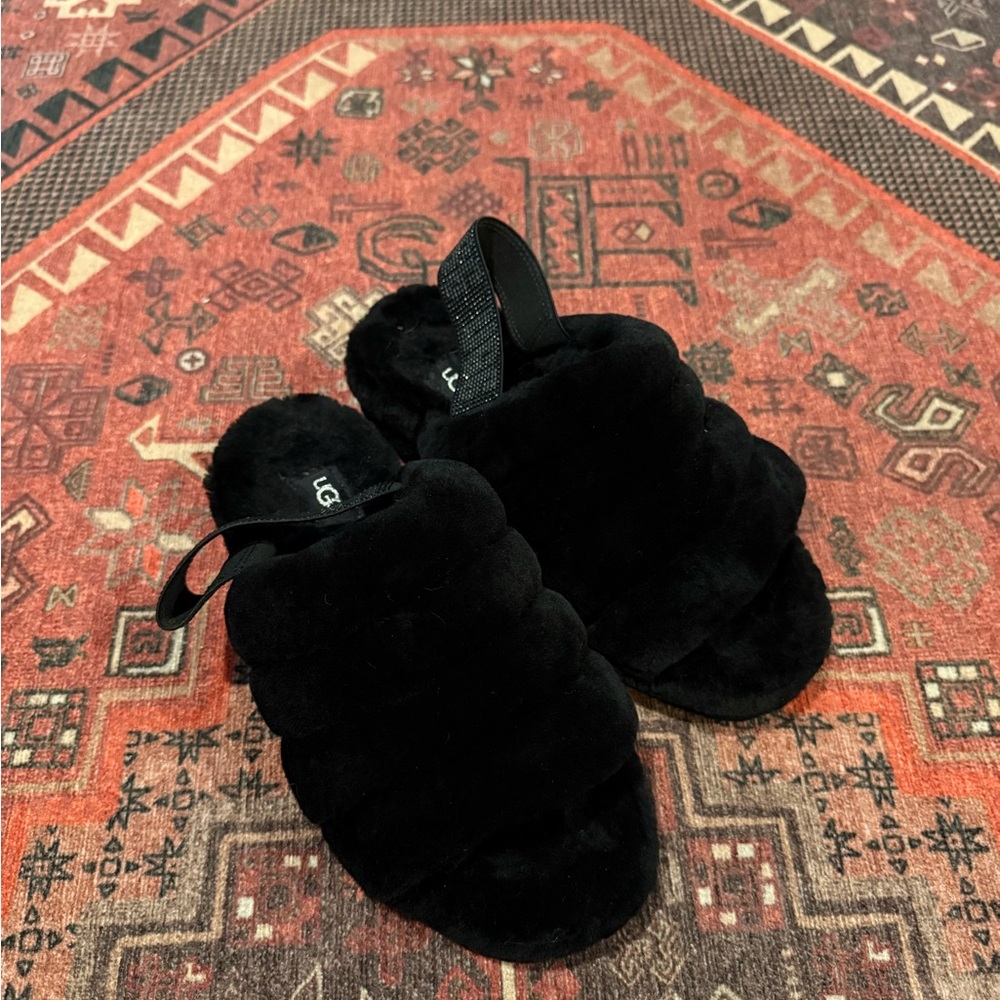 UGG Black Plush Slides